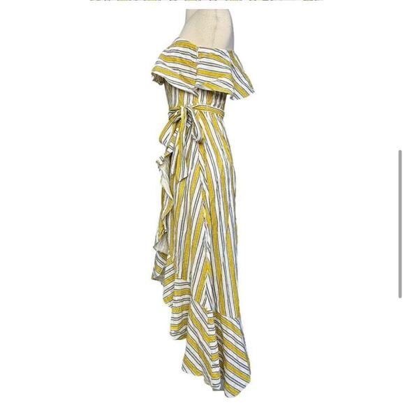 Lulus High Tide ivory white yellow striped ruffle one shoulder dress size Medium - Picture 6 of 13